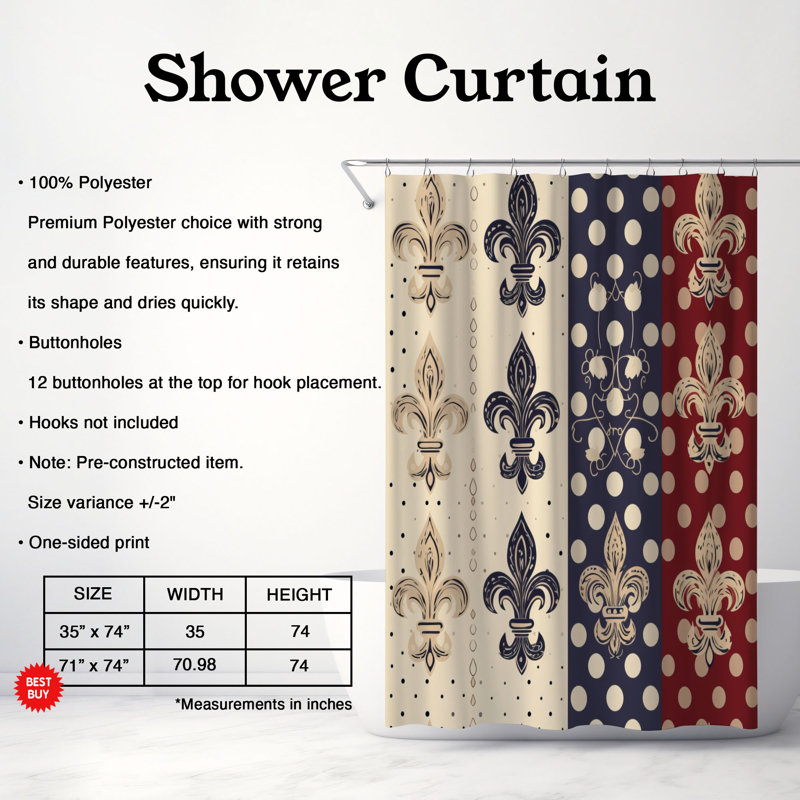 Damask Delight - Rideau de douche Premium, H 74 po x l 71 po
