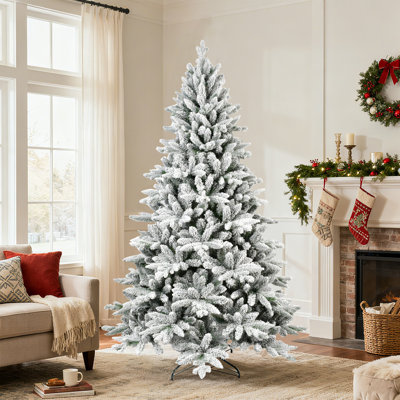 Arbre de Noël enneigé 6 pi, arbre artificiel à charnière réaliste en PE / PVC de 1100 pointes avec support en métal pour décoration des Fêtes