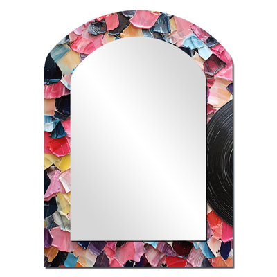 Pink Digital Melodic Fusion III - Abstract Collages Asymmetrical Large Mirror, Modern Arch Decorative Wall Mirror, Printed Metal Art