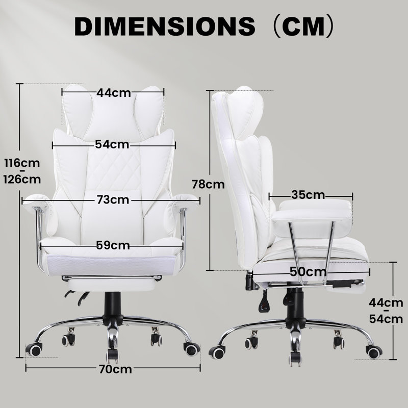 Inbox Zero Adjustable Reclining Ergonomic Faux Leather Swiveling PC & Racing Game Chair, White