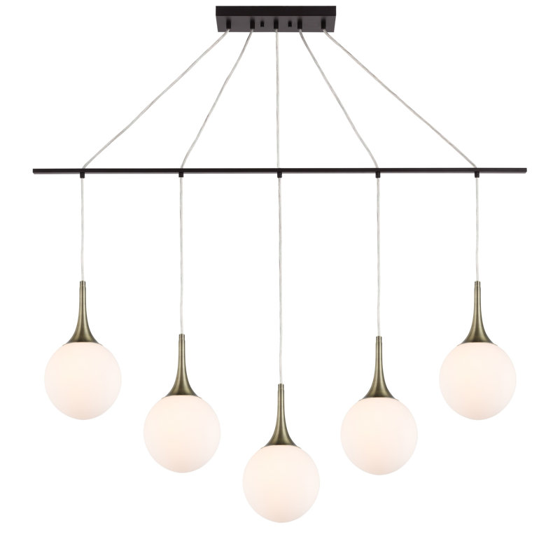 Luminaire suspendu linéaire pour îlot de cuisine 5 lumières Ovellette, Laiton / Bronze