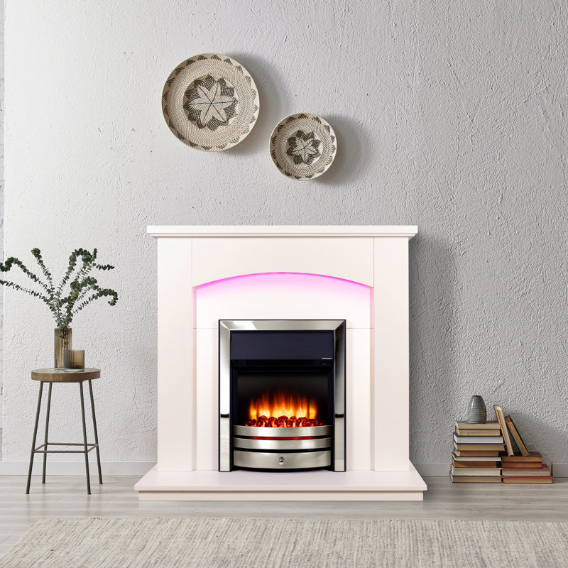 Meadow Castleton Fires & Fireplaces 129.54cm W Electric Fireplace with 6824.28 BTU, With full-depth spacer, Chrome