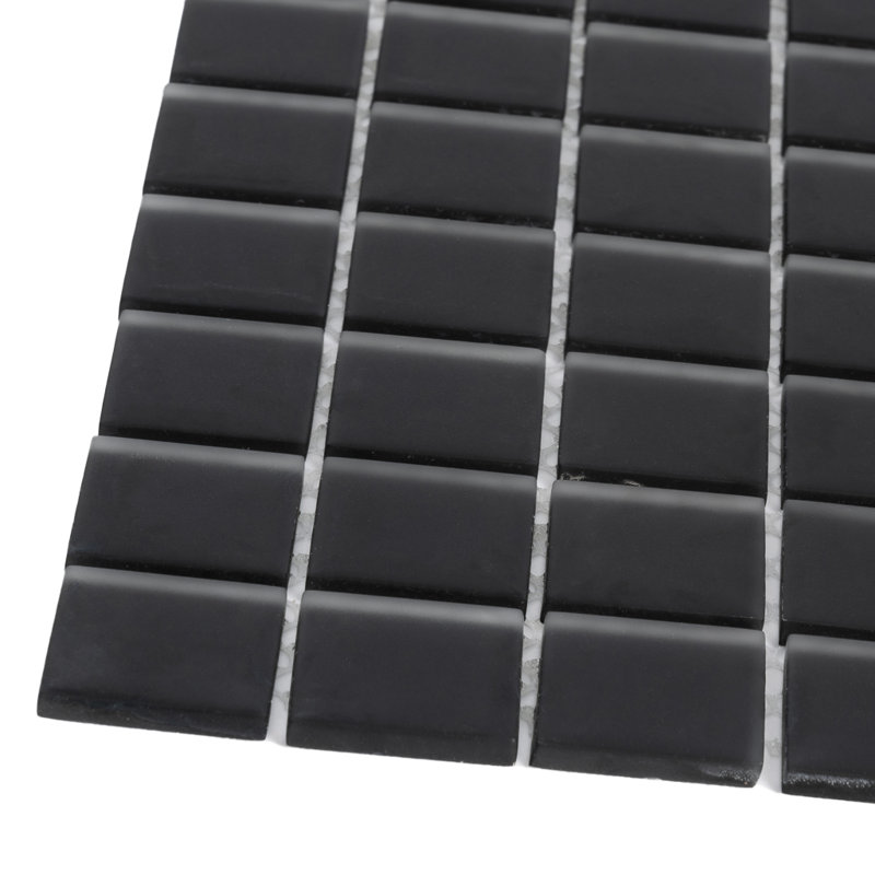 1" x 1" Polished Glass Mosaic Tile, Black