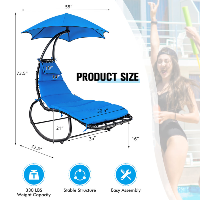 Chaise longue suspendue Jean-Mary avec support, Bleu
