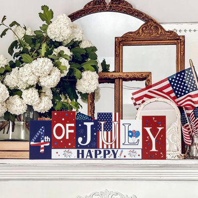 Décorations de table en bois 4 juillet décorations d'été, décorations patriotiques pour la fête de l'Indépendence, jour de commémoration réversible