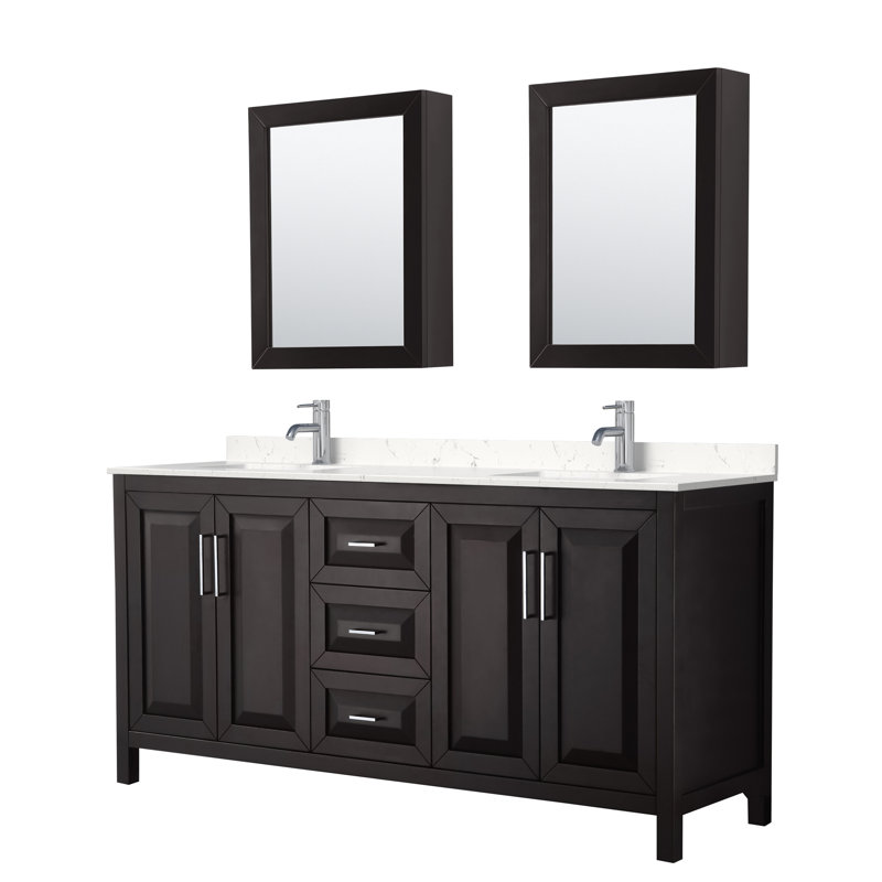 Daria 72'' W Double Vanity, Dark Espresso, Polished Chrome, Carrara Cultured Marble