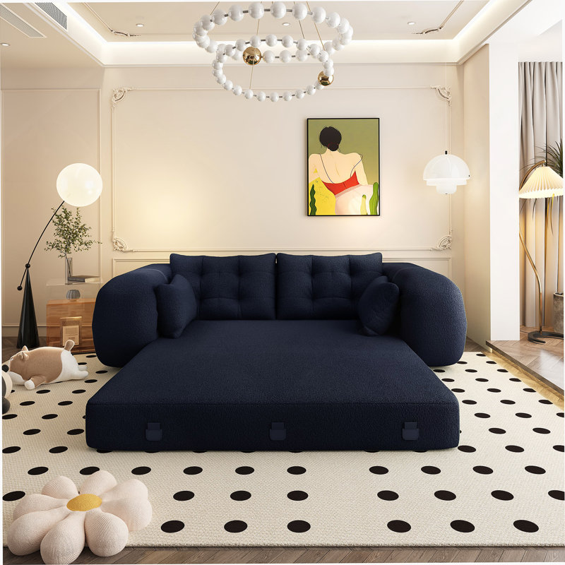 Boneless Human Dog Bed, Lazy Sofa Couch, 78.7" Multi-Functional Foldable Sofa Bed, 3-In-1 Teddy Fabric Foam-Filled Sleeper Sofa Bed For Living Room,Guest Bed,Playroom,Black