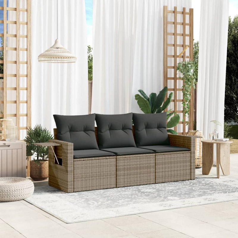  Ensemble de canapé de jardin en rotin PE gris, acier thermolaqué, polyester