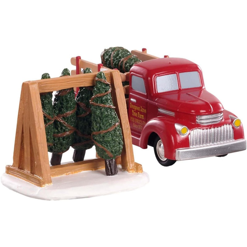 Figurine de livraison de sapin de Noël, scène de transport de sapin dans un village de Noël, décoration de Noël d'hiver