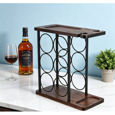 6-Bottle Wooden Wine Rack with Glass Holder & Tray, for Home Bar
