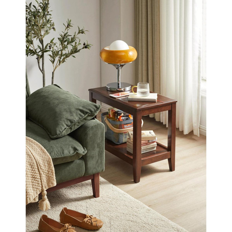 Table d'appoint 100% rustique en bois massif pour le salon, table de bout avec tablette de rangement, canapé à 2 niveaux pour le salon, support pour plante d'intérieur en bois d'hévéa