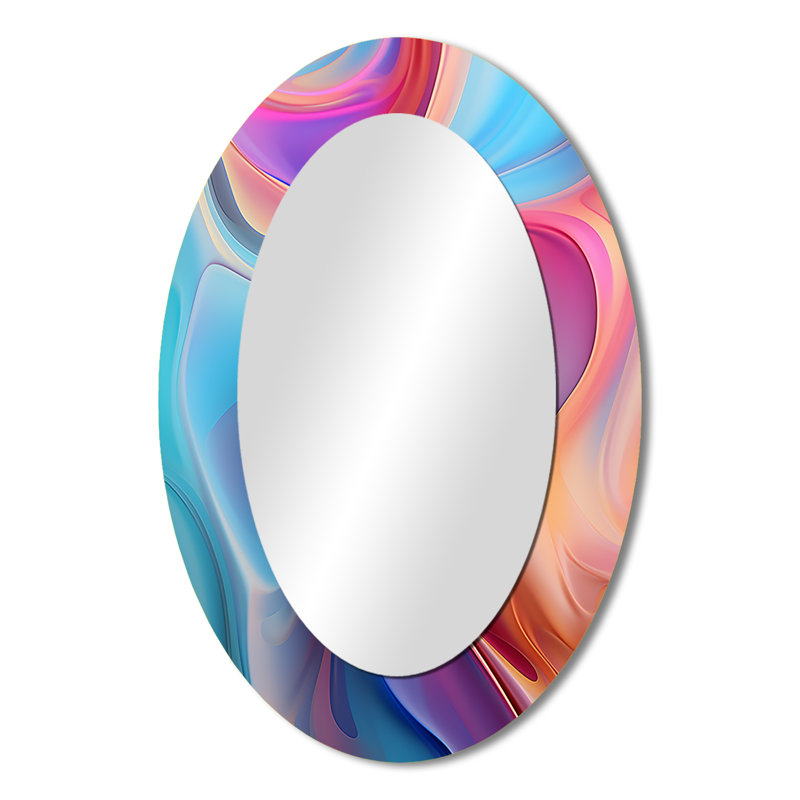 Décoration transitionnelle rose et bleu IV - miroir ovale rose, 36 po x 24 po