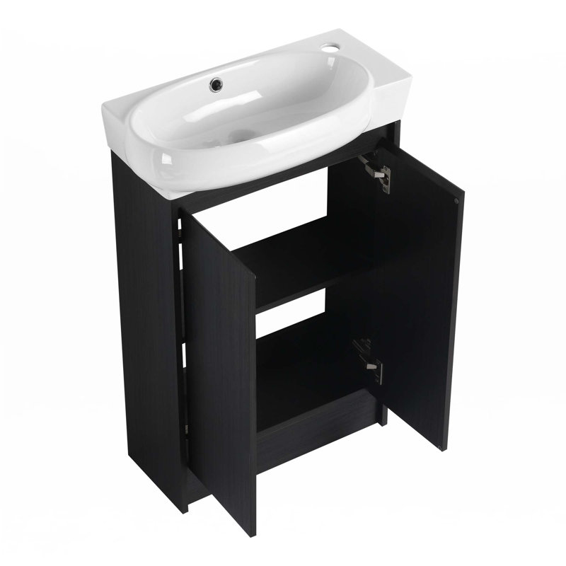Meuble-lavabo autoportant de 23 po avec lavabo et portes à fermeture douce, Noir châtaignier