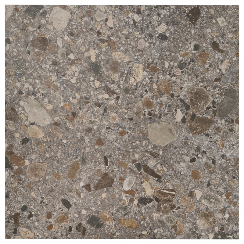 Rizo 48x48 Matte Terrazzo Look Porcelain Tile, Fossil Gray