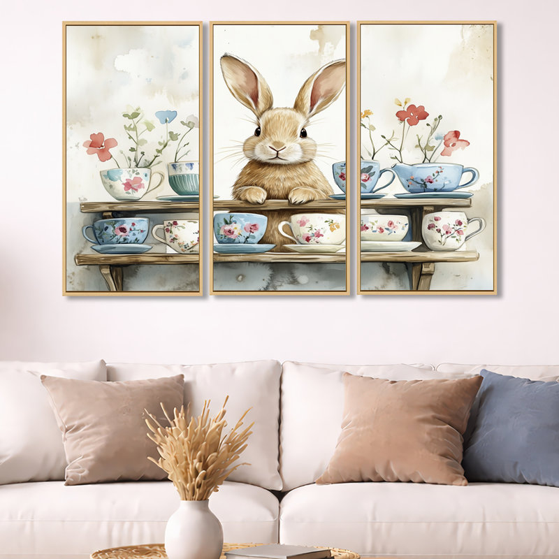 Art floral, ensemble de 3 tasses à thé, Cadre naturel flottant, H 32 po x l 48 po