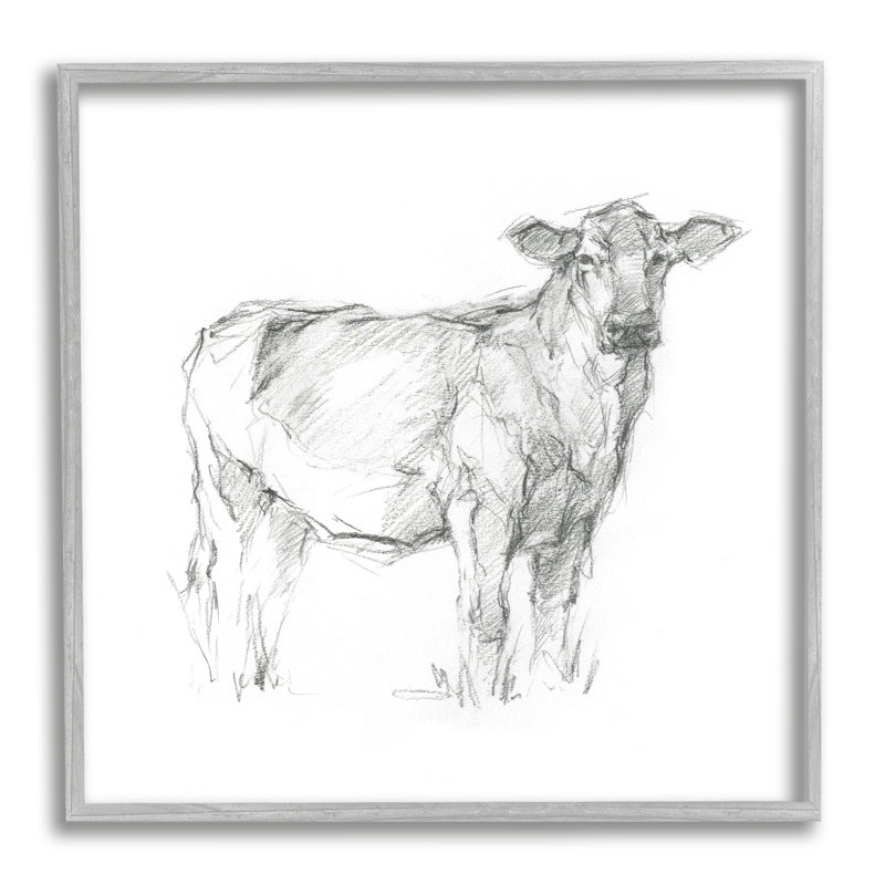 Croquis minimal de bovins par Ethan Harper, Estampe numérique Farmhouse, H 17 po x l 17 po x P 1,5 po