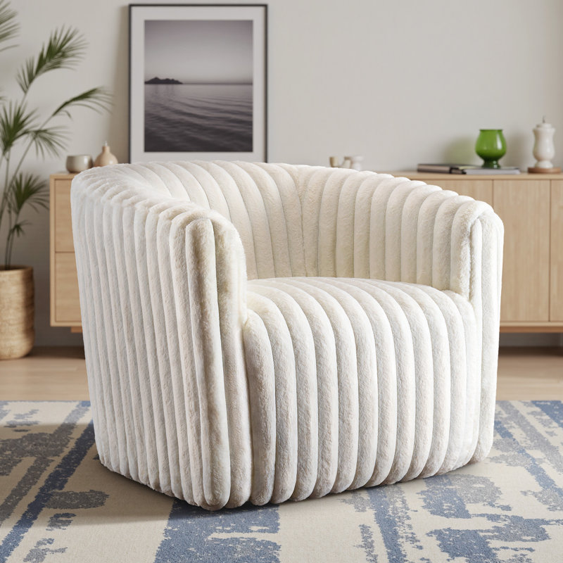 Sydney 34.6" Wide Upholstered Swivel Armchair, Round Barrel Chair