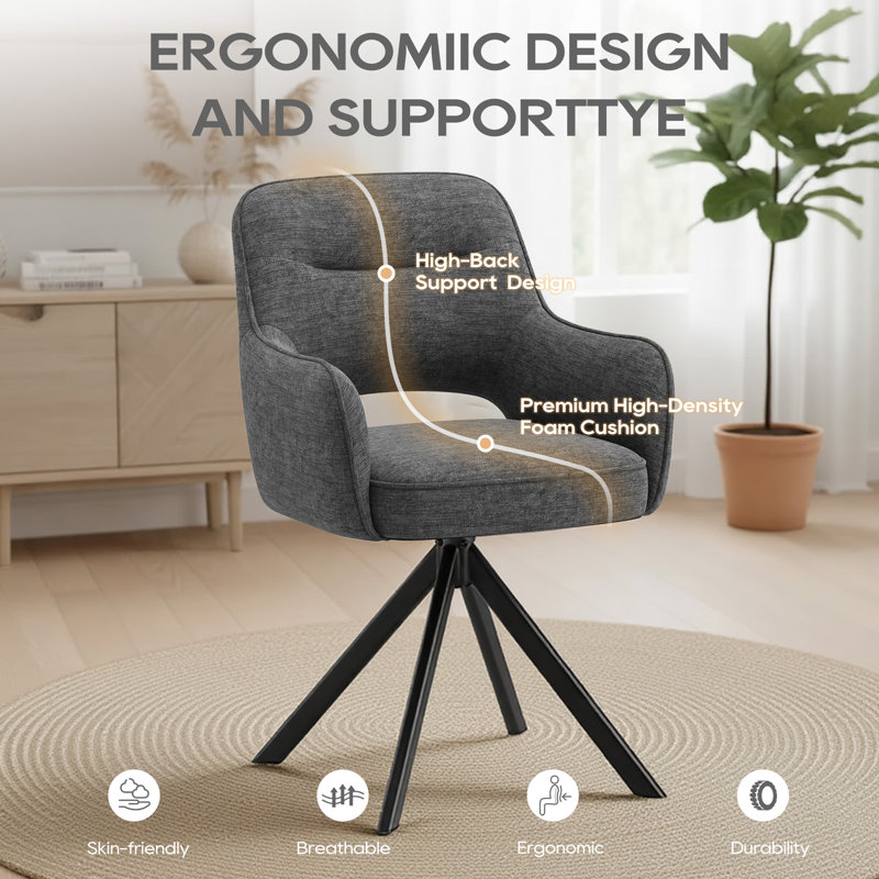 51cm H Fabric Upholstered Metal Upholstered Back Armchair in Beige, Grey