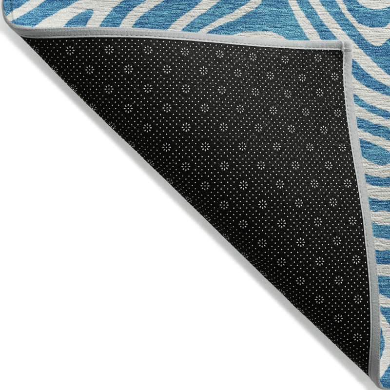 Tapis d'extérieur lavable abstrait bleu sarcelle et ivoire 5 pi x 8 pi