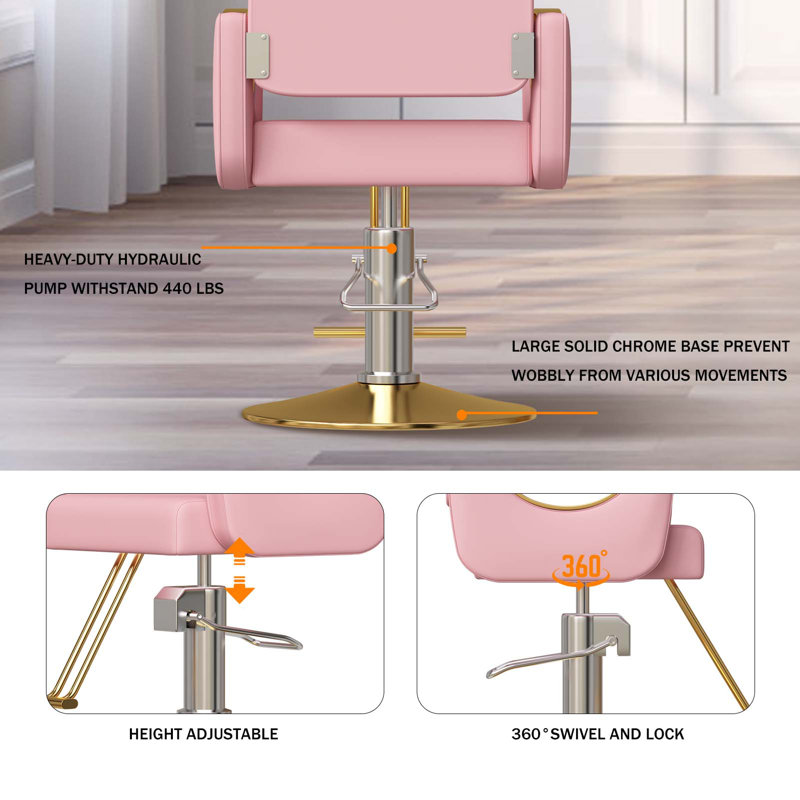 Fauteuil de barbier sur 360 degrés pivotant sur roulettes, fauteuil de barbier, capacité jusqu'à 330 lb, équipement de spa tout usage, rose