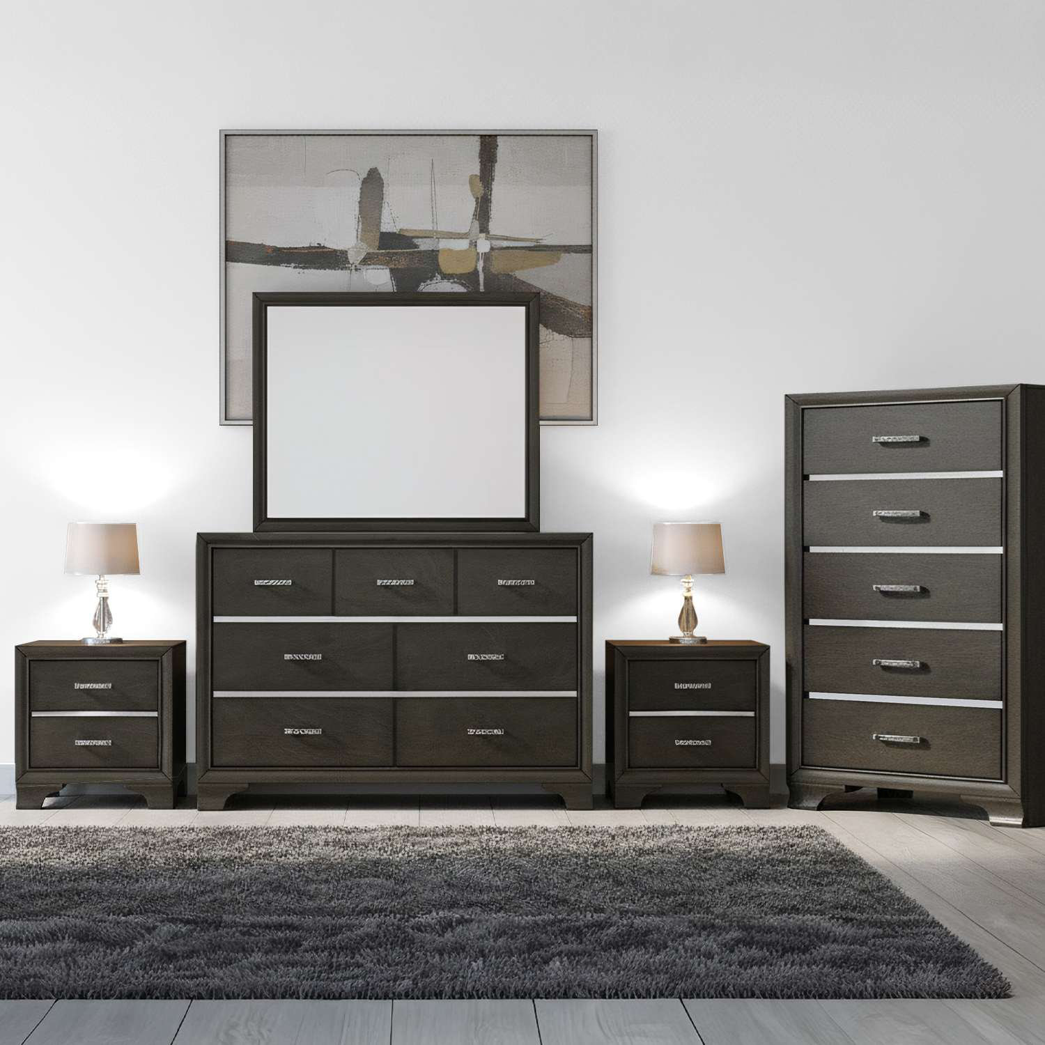Latitude Run® Modern Charcoal Grey Bedroom Storage Set with Dresser ...