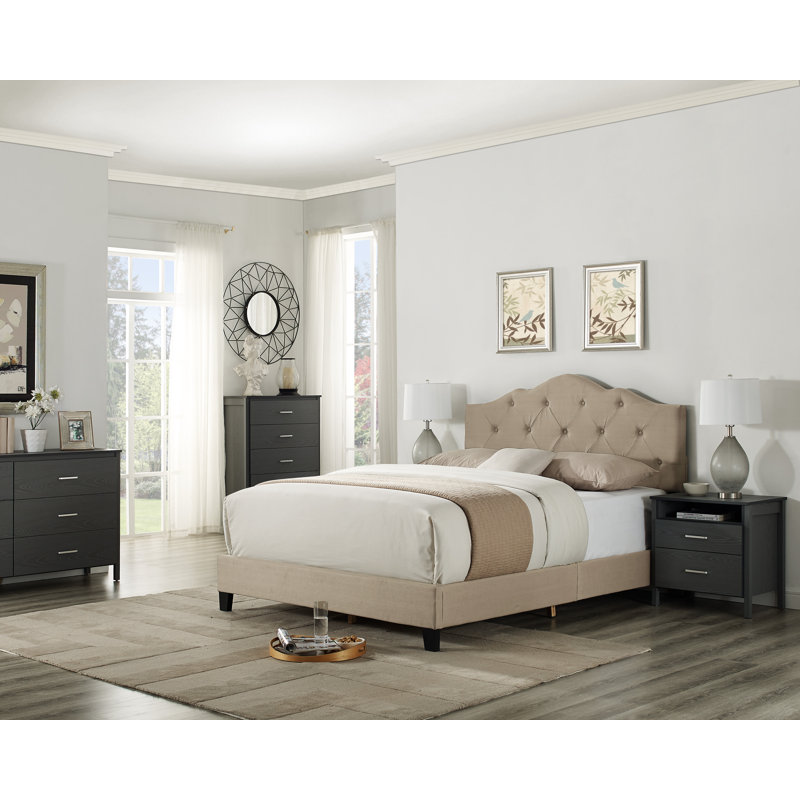 Lit tapissier standard Aquino, Gris chaleureux, Très grand