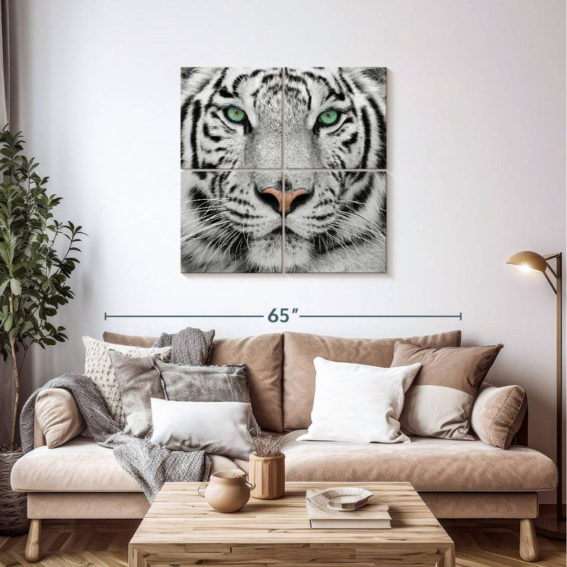 Tigre blanc aux yeux verts Brampt, H 38 po x l 38 po
