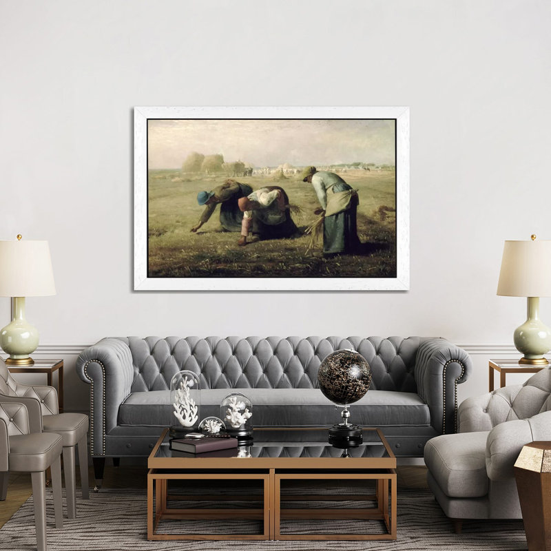 The Gleaners by Jean-Francois Millet - Painting on Canvas, 101.6 cm H x 66.04 cm W, White Floater Framed