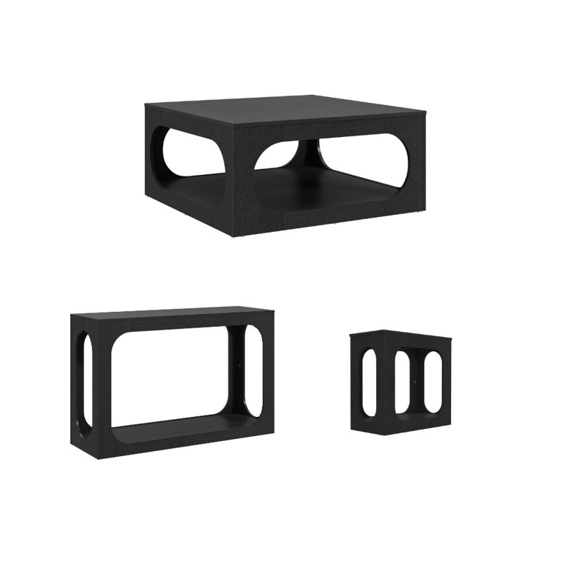 Chingford Transitional Coordinated 3 Piece Living Room Table Set, Black Oak