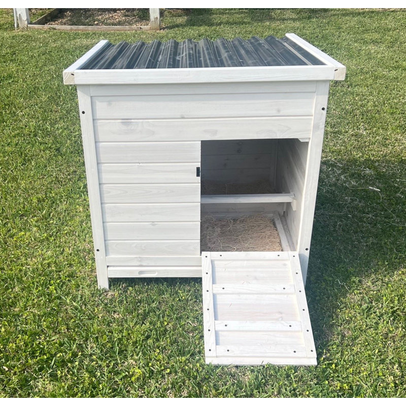White and Black Wooden Chicken Coop with Nesting Box