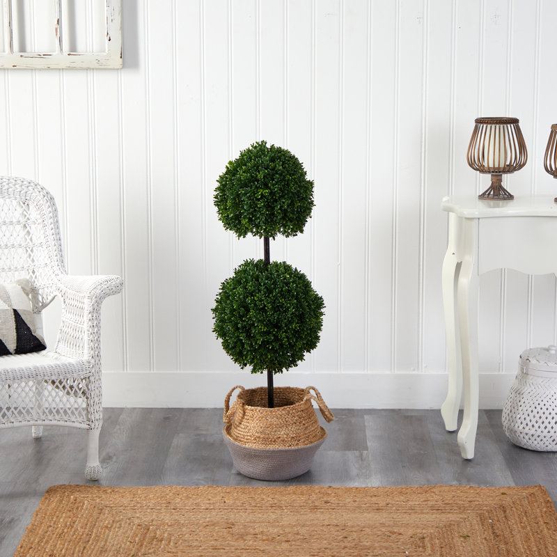 3,5 pi Arbre topiaire artificiel buis en coton et jute tissé à la main résistant aux rayons UV (intérieur / extérieur), Mauve