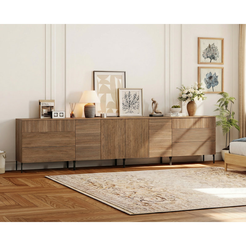 126" Modern Reeded 6-Drawer Dresser Set For Bedroom, Minimalist Chest Of Drawers With Storage, Wooden Dresser For Living Room, Bedroom, Entryway