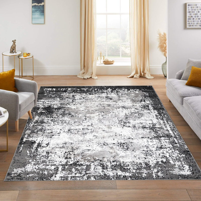 Abstract Area Rug, Rectangle 80 x 150 cm, Black