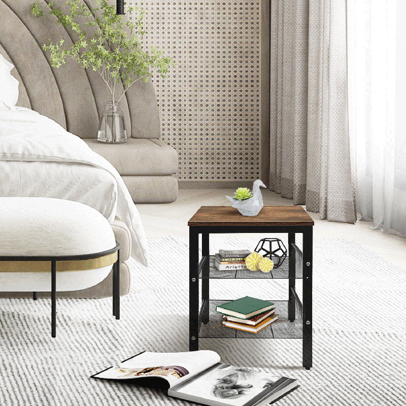 Industrial 2-Piece End Table Set with Storage Shelves