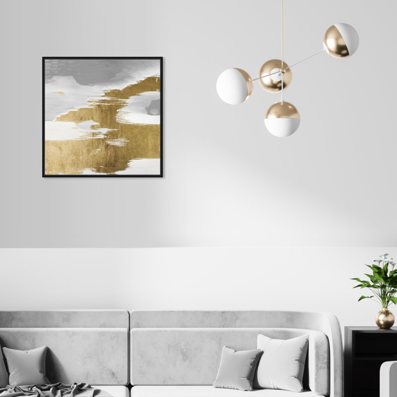 Gold Heaven - Peinture sur toile, H 20 po x l 20 po, Cadre flottant noir