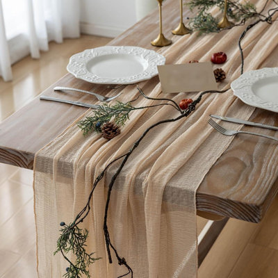 Deep Beige Cheesecloth Table Runner Rustic Boho Butter Gauze 120 Inch 10 FT Cheese Cloth For Wedding Baby Bridal Shower Birthday Party Long Sheer Spring Summer Home Decorations