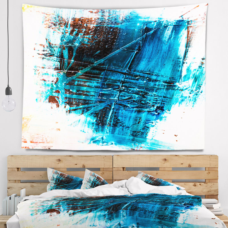 Tapisserie abstraite d'art de structure bleue, H 32 po x l 39 po