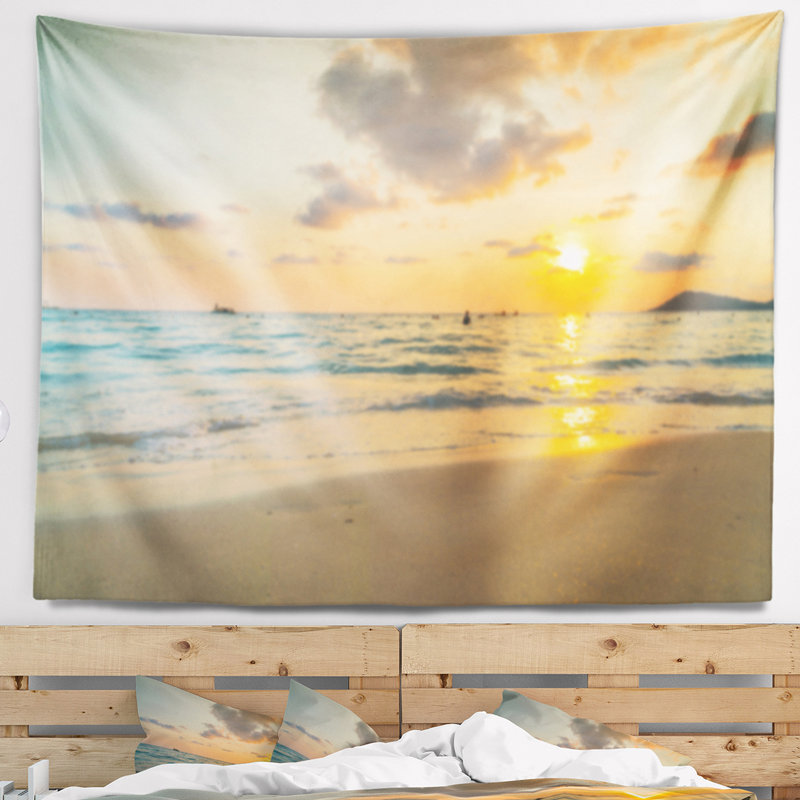 Tapisserie en polyester avec accessoires de mer avec accessoires suspendus en mer de mer et de soleil, H 32 po x l 39 po