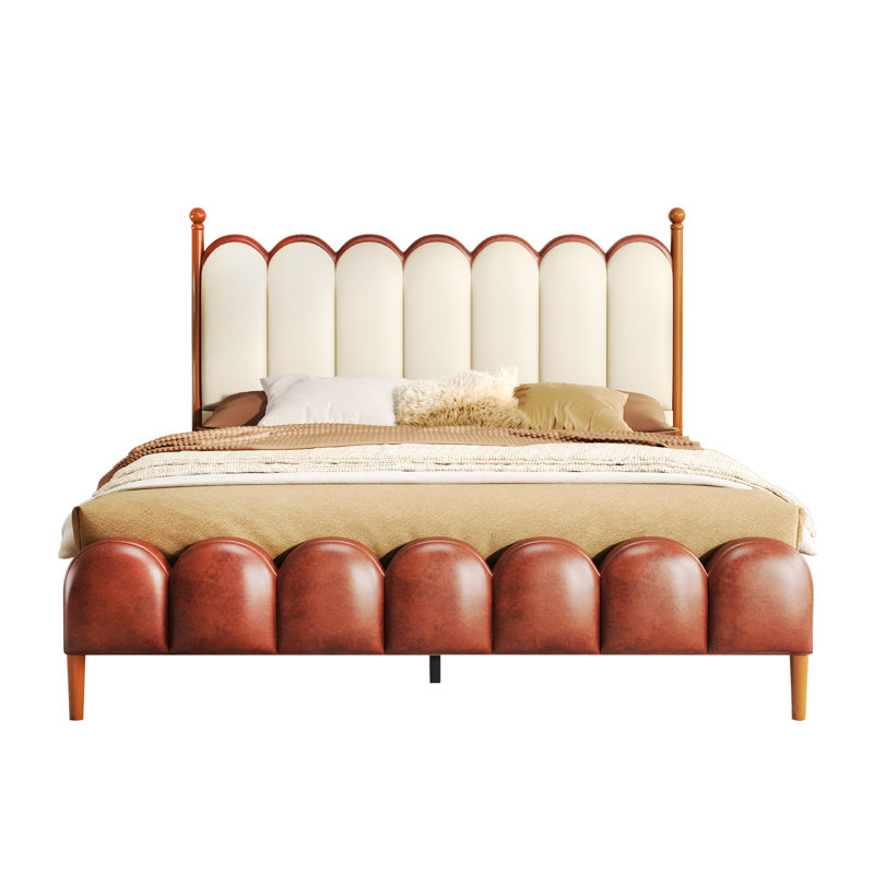 Zechariah PU Leather Upholstered Platform Bed, Queen, Beige/Brown