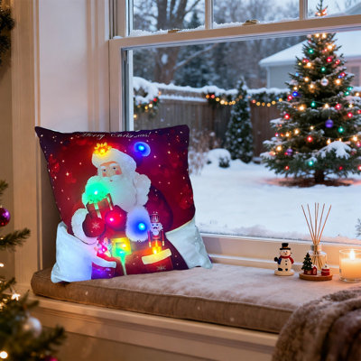 Oreillers de Noël à DEL Cadeaux des Fêtes Oreillers à DEL qui peuvent s'allumer ou rester allumé Deux modes de changement de mode Imprimé Canapé Coussins Coussins d'oreiller