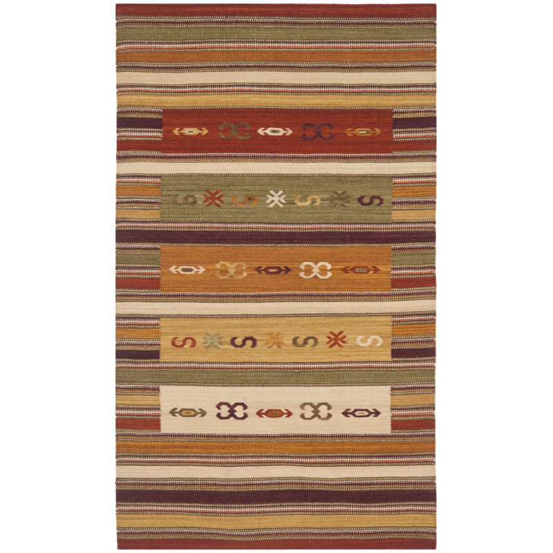 Bennett Southwestern Handwoven Flatweave Wool Burgundy Area Rug, Rectangle 6' x 9'