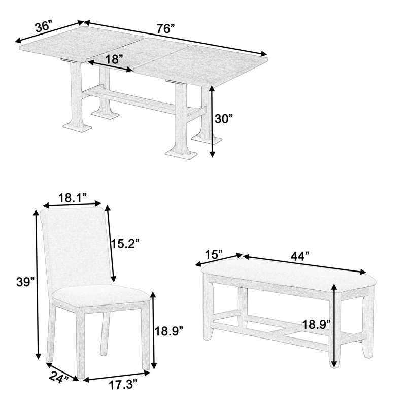 Ensemble de salle à manger extensible 6 pièces Eloane, Naturel / gris clair