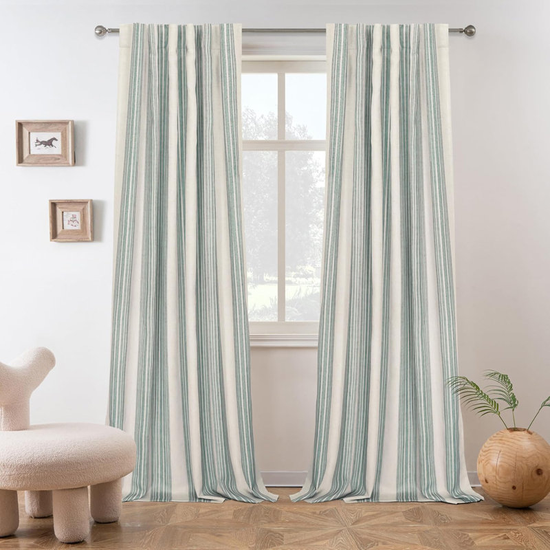 Chris Vertical Striped Linen Blend Lined Thermal Insulated Blackout Rod Pocket Back Tab Curtains, 52" W x 96" L, Jean Navy
