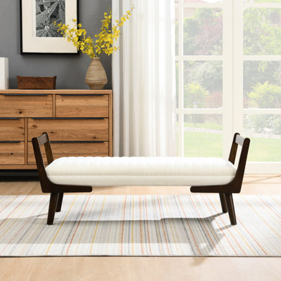 Tabouret de 52 po de style Mid-Century moderne avec mousse haute densité, revêtement cannelé pour banc d'entrée 52 x 20 20,5 po, bout de chambre en chenille beige