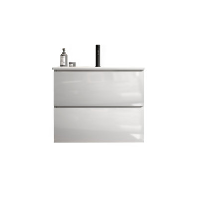 Meuble-lavabo mural 24 po avec lavabo en céramique avec un trou de robinet, grand meuble-lavabo flottant de rangement pour salle de bain moderne, pré-assemblé