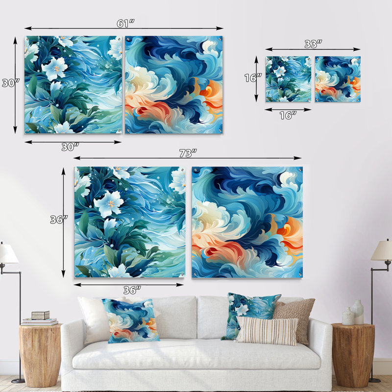 «Dooling - Coastal Tropical», ensemble de 2 verres muraux en acrylique, H 36 po x l 73 po