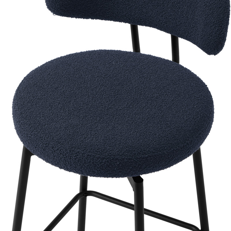 Bayville 27" Faux Shearling Fabric Upholstered Swivel Counter Stool (Set Of 2), Navy Blue