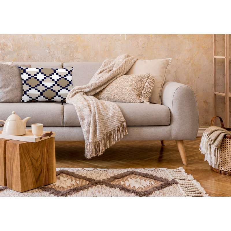 Housse et insert de coussin rectangulaire en polyester pour l'intérieur et l'extérieur, Beige/bleu marine