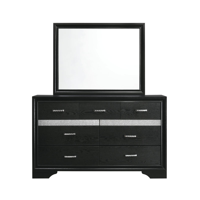 Commode 7 tiroirs avec miroir Alaena, Noir