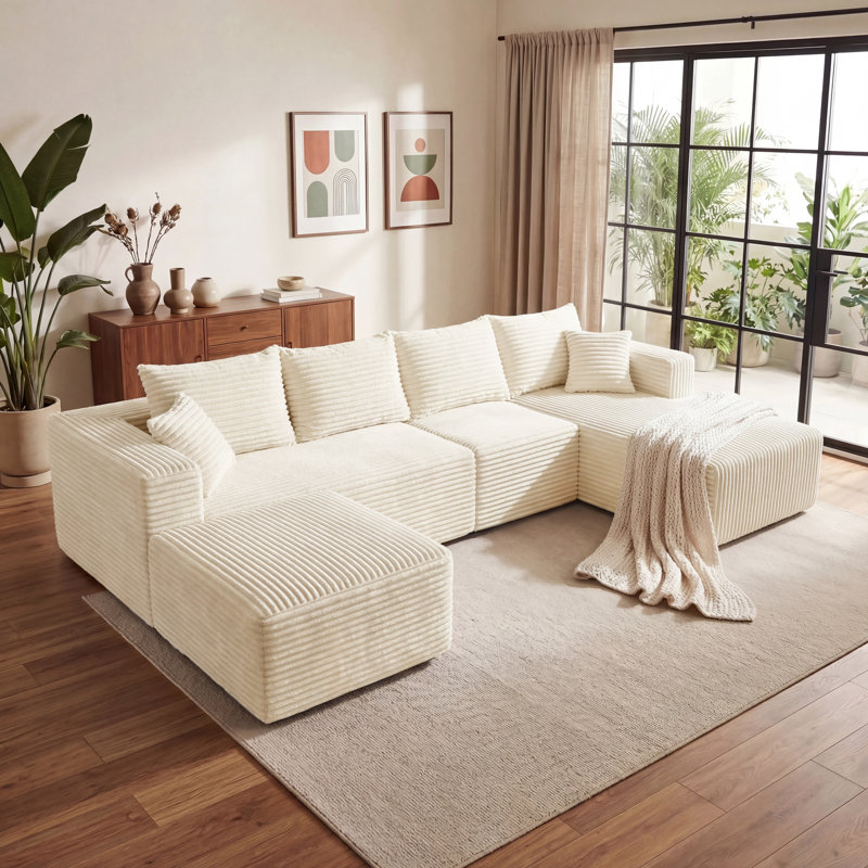 Canapé modulaire rembourré 4 pièces Kapellen, Beige, Orienté à droite